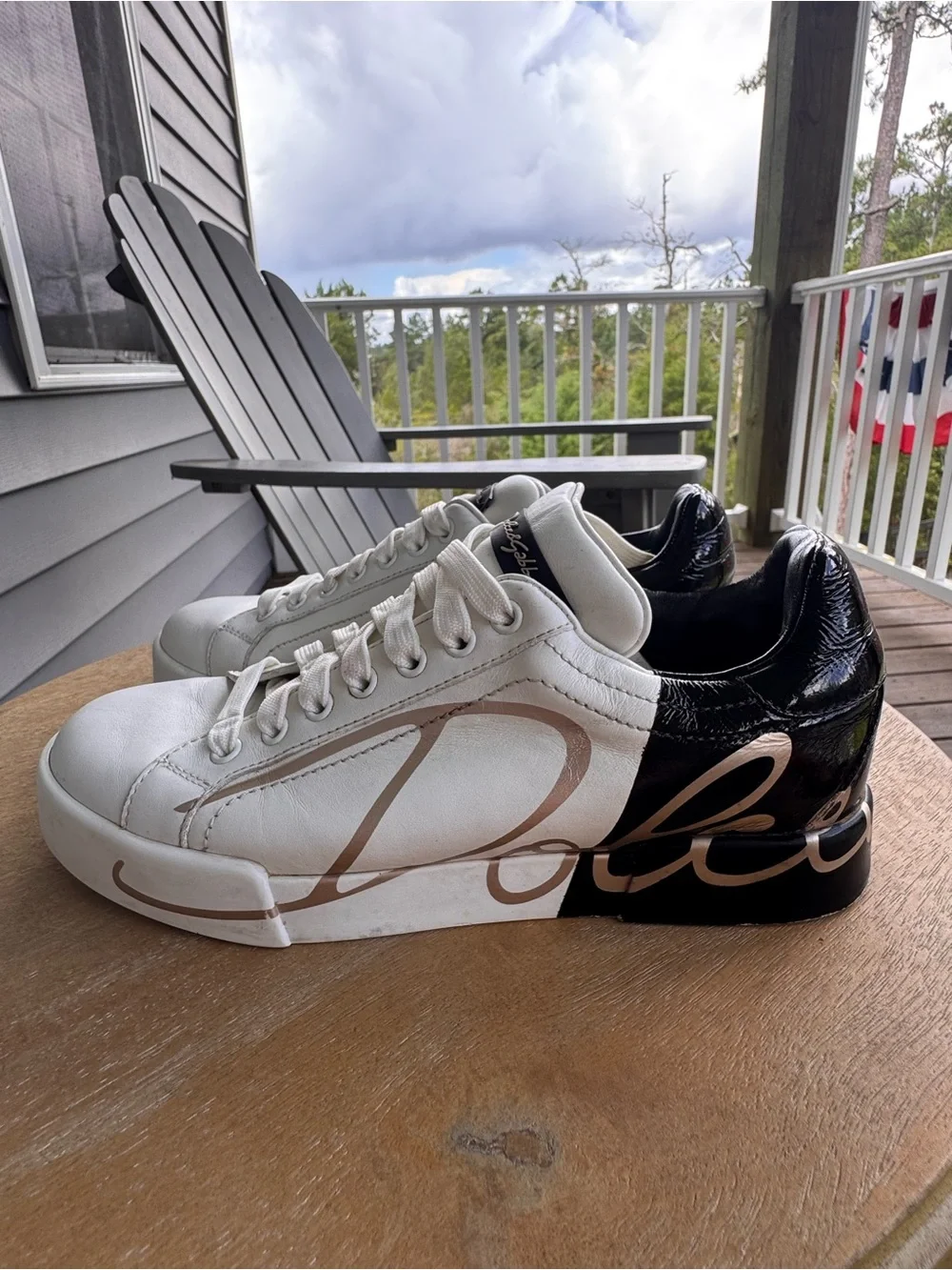 Dolce & Gabbana Portofino Leather Sneakers White Black Logo Size 38.5